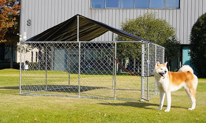 120"x 120" Outdoor Dog Enclosure Heavy Duty Dog Kennel House Mesh Dog Big Cage Pet Kennel Steel Fence with Secure Lock