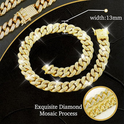 Dog Chain Designer Gold Crystal Pet Collar Cuban Link Chain with Secure Buckle Luxury Adjustable Necklacefor Small Medium Large Dogs Cats(Glod 20inch)