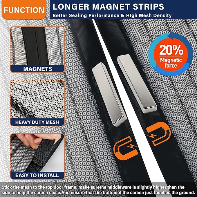 Magnetic Screen Door, Keep Bugs Out, Pet & Kid Friendly，Works with Front Doors, Sliding Doors,Fit Door Size 38 x 80 Inches