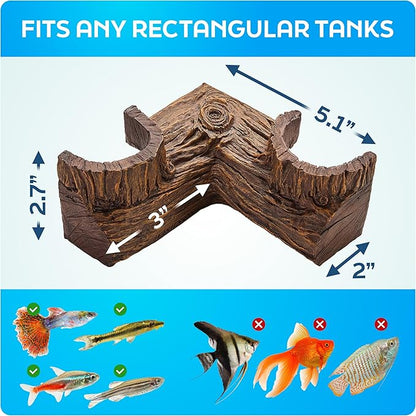 FISHNOSH Aquarium Cave | Natural-Looking Wood-Like BPA-Free Fish Tank Cave for Corners | 5.1” x 2” x 2.7” Fish Hideout for Aquarium | Guppy, Neon Tetra, Corydoras Catfish, Betta Hide | Tank Decor