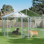 10×10×7 FT Outdoor Dog Kennel with Roof, Dog Enclosure w/Rotating Feeder, Large Heavy Duty Dog Run Playpen w/2 Stainless Bowls, Galvanized Pet House w/Secure Lock, Waterproof Cover
