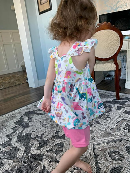 Toddler Baby Girls Summer Clothes Outfits Ruffled Sleeve Dinosaur Shirt Leopard Tops and Shorts Pants Sets 2PCS