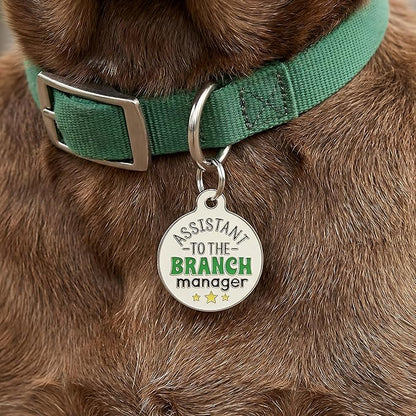 Bad Tags Personalized Dog and Cat ID Tags in 25+ Designs and 2 Sizes - 5 Lines of Custom Engraved Text - Funny Cute Personalized Pet Tags (Assistant to The Branch Manager, Small (1 inch))