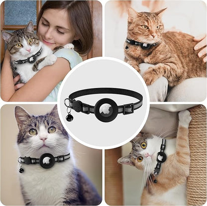 Vanjua 2 Pack Airtag Cat Collar Breakaway with Bell, Reflective Kitten Collar with Air Tag Cat Collar Holder Case for Girl Boy Cats, Pet Supplies Accessories (Black A+Blue A)