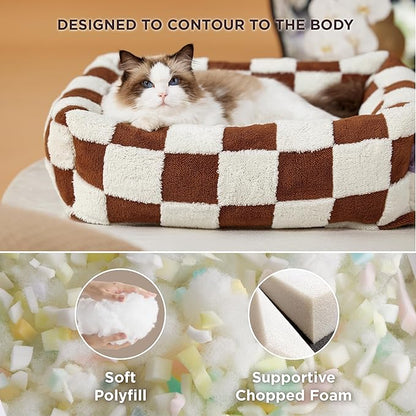 LE SURE Cute Dog Bed for Small Dogs & Cats- Washable Puppy Beds,Cozy Rectangle Orthopedic Pet Sofa with Jacquard Shaggy Plush & Anti Slip Bottom,20x19x6inches