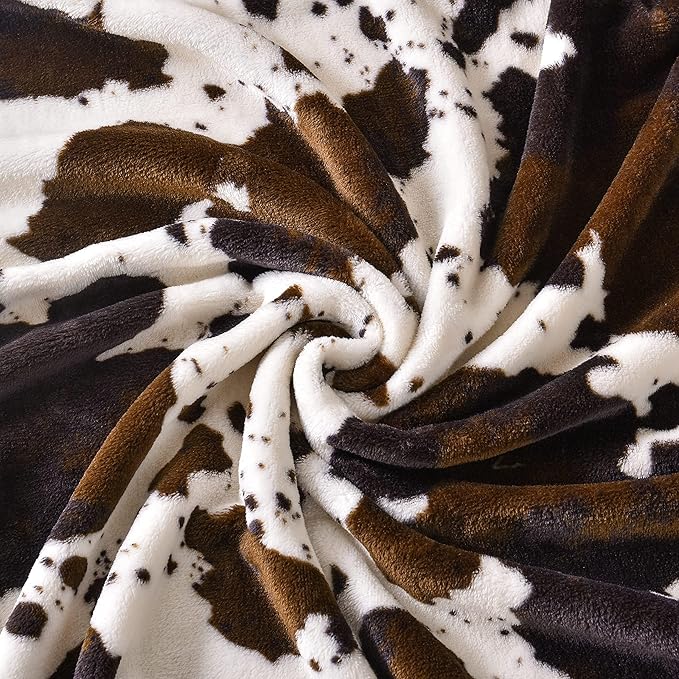 Bnuitland Brown Cow Print Blanket, Large Size 108x90 Inches with Storage Pouch, 300 GSM Double Sided Lightweight Fuzzy Decor, Super Soft Cozy Gift Flannel Fleece Blanket for Bed/Sofa/Couch/Outdoor