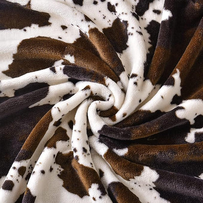 Bnuitland Brown Cow Print Blanket, Large Size 108x90 Inches with Storage Pouch, 300 GSM Double Sided Lightweight Fuzzy Decor, Super Soft Cozy Gift Flannel Fleece Blanket for Bed/Sofa/Couch/Outdoor