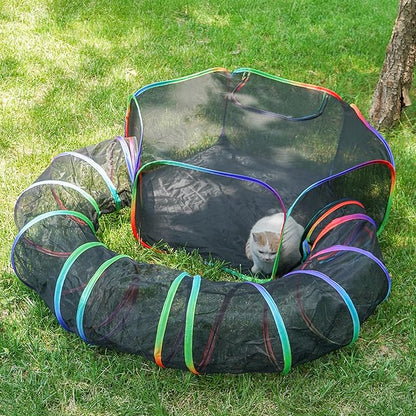 Foldable Cat Enclosure - Portable Outdoor Pet Tent with Tunnel, Breathable Mesh Playpen for Dogs, Small Rabbits, Includes Carry Bag（Color）