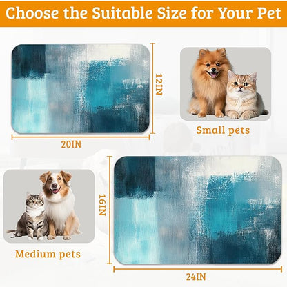 Pet Feeding Mat,Art Painting Absorbent Dog Cat Food Mat Grey Blue Dog Mat with Rubber Backing,Non-Slip Water Bowl Placemat,Pet Supplies 16" x 24"