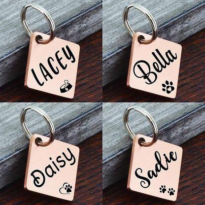 Ultra Joys Dog ID Tag, Custom Dog Tag Personalized Cat Tag, Pet ID Tag, Brushed Stainless Steel Diamond Dog Tag Rose Gold Medium