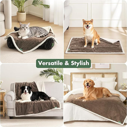 Waterproof Dog Blanket for Large Dogs - Washable Pet Throw Blanket for Couch Bed Protector, Cozy Fleece Calming Dog Blankets for Indoors & Outdoors, Brown, 50"x60"