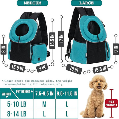 PetAmi Front Carrier Backpack, Ventilated Adjustable Pet Chest Carrier for Dog Cat, Hiking Camping Travel, Small Puppy Medium Cat Carrying Bag, Max 10 lb, Sea Blue