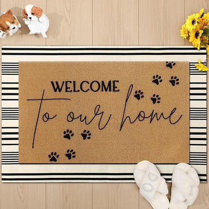 Tinideya 2 Pcs Pet Theme Door Mat Paw Welcome Non Slip Coir Mats Dog Cat Floor Layering Doormats Seasonal for Front Porch Entryway Decor(PET)