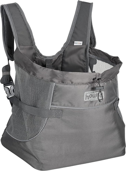 Outward Hound PupPak Dog Front Carrier, Medium, Grey – Hands-Free Hiking & Camping Pet Backpack for Small Pets up to 20 lbs, Padded Straps, Breathable Mesh, Water-Resistant, Safety Clip
