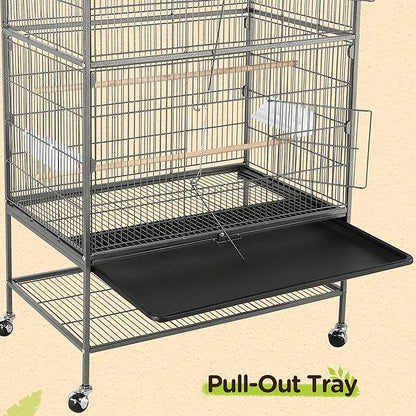Yaheetech 52-inch Wrought Steel Standing Large Flight King Bird Cage for Cockatiels African Grey Quaker Amazon Sun Parakeets Green Cheek Conures Pigeons Parrot Bird Cage Birdcage with Stand
