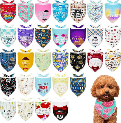 30 Pack Fathers Day Dog Bandanas Bulk for Small Dogs Kittens Breed 18 Inch Love Dad Dog Bandanas XS Puppy Doggy Best Dad Dogs Bandana Grooming S
