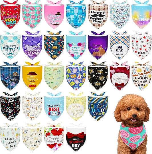 30 Pack Fathers Day Dog Bandanas Bulk for Small Dogs Kittens Breed 18 Inch Love Dad Dog Bandanas XS Puppy Doggy Best Dad Dogs Bandana Grooming S