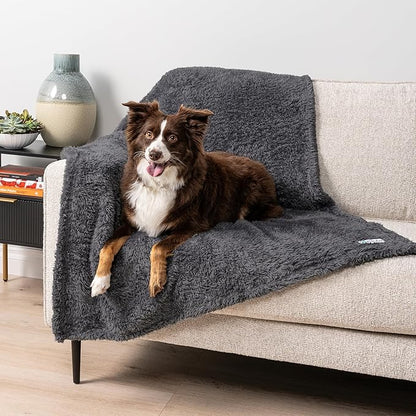 PetAmi Fluffy Waterproof Dog Blanket for Small Medium Dogs, Soft Warm Pet Sherpa Throw Pee Proof Couch Cover, Reversible Cat Puppy Bed Blanket Sofa Protector, Plush Washable Pad (Grey, 24x32)