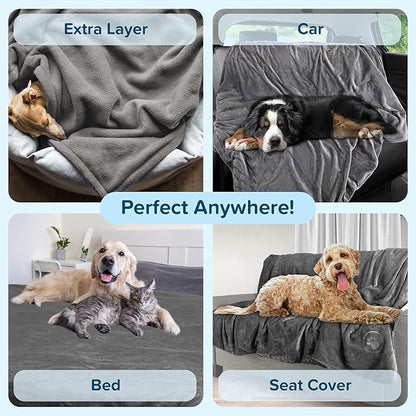PETMAKER Dog Blanket - 80x100in Reversible Sherpa Blanket - Throw Blankets for Bed, Couch, Crate, or Car - Machine Washable Puppy Essentials (Gray)