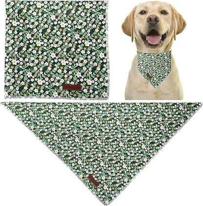Summer Dog Bandana,Cute Pet Bandana with Flower Pattern,Adjustable Green Puppy Dog Bibs,Washable Triangle Dog Scarf for Boy,Girl Dogs or Cats…