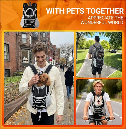 Dog Carrier Backpack for Small Dogs｜Pet Travel Shoulders Bag - Puppy Holder for Chest-Front Dog Baby Carring Ventilated for Hiking & Camping, Black Grey, L