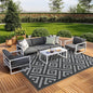 GENIMO Outdoor Rugs 8x10 Waterproof, Reversible Mats, Area Plastic Straw Rug, Outside Carpet, Geometric Rv Mat for Patio Camping Rv Picnic Backyard Deck Balcony Porch Beach Trailer (Black & Grey)