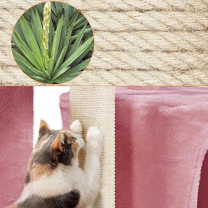 Topeakmart Cat Tree Tower for Indoor Cats, 34.5in Cute Kitten Tree Activity Center with Condo & Scratching Post, Multi-Level Pet Climbing Tower Play House w/Large Perch, Platform, Basket, Pink