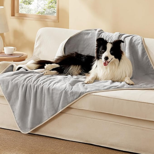 Bedsure Waterproof Dog Blankets for Large Dogs - Large Cat Blanket Washable for Couch Protection, Sherpa Fleece Puppy Blanket, Soft Plush Reversible Throw Furniture Protector, 40"X50", Light Grey