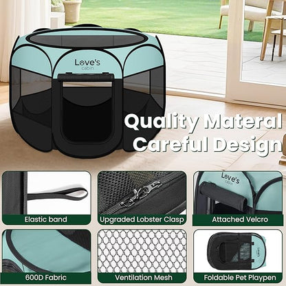 Love's cabin Pet Puppy Dog Playpen, Large Dog Tent Crates Cage Indoor/Outdoor, Portable Playpen for Cat, Foldable Pop Up Dog Kennel Playpen with Carring Case, Removable Zipper Top, Green