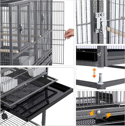 Yaheetech 41.5" Stackable Divided Breeder Breeding Parakeet Bird Cage for Canaries Cockatiels Lovebirds Finches Budgies Small Parrots with Rolling Stand, Black
