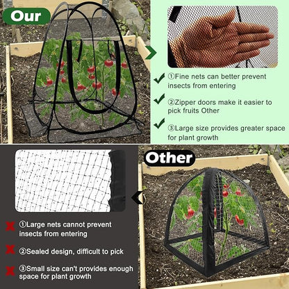2pcs Pop Up Mesh Plant Protectors from Animals,Large Plant Netting Guard Cover with 8 Stake Crop Cage Fine Mesh Plant Tents for Protect Flower Tomato Vegetable from Deer Cat Bird Squirrel, 28x28x34 In