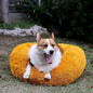 Calming Dog Bed for Medium Dogs Washable Donut 30 inches Anti-Slip Pet Bed,Round Fluffy Plush Faux Fur Cat Bed,Fits up to 45 lbs Pets,Orange