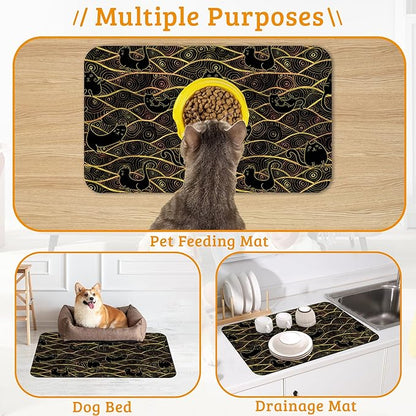 Japanese Cats Feeding Mat,Absorbent Quick-Dry Cat Dog Food and Water Bowl Mats,Non-Slip Rubber Backing Mat,Cat Dog Accessories Supplies 16" x 24"