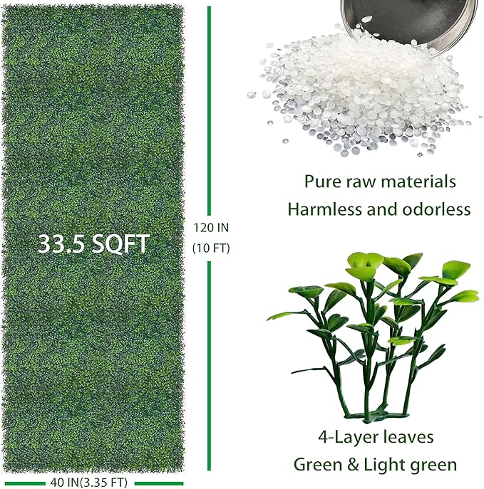 Artificial Boxwood Roll: 40x120 in (33.5 sqft) UV-Anti Faux Ivy Boxwood Hedge Leaf Grass Wall for Patio Balcony Privacy, Garden, Backyard Greenery Wall Backdrop and Fence Decor