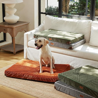 FUKUMARU Dog Bed, Thickened Corduroy Orthopedic Dog Beds with Washable Cover, Large Waterproof Dogs Bed for Crate, 28D Egg Crate Foam Support Pet Mat, Cozy Pet Bed Pad with Anti-Slip Bottom, Green