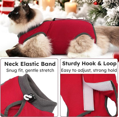 Cat Recovery Suit, Breathable Cat Surgery Recovery Suit Female, Kitten Onesie for After Surgery Spay Surgical Abdominal Wound Skin Diseases Cone of Shame Alternative (Red,S)