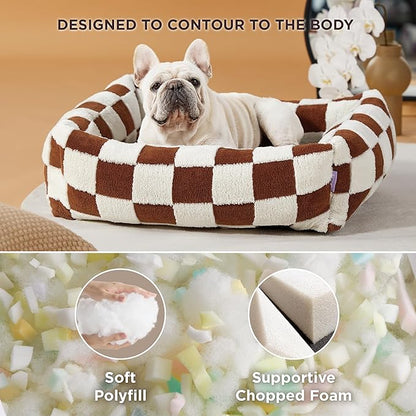 LE SURE Cute Dog Bed for Medium Dogs - Washable Pet Beds,Cozy Rectangle Orthopedic Sofa with Jacquard Shaggy Plush & Anti Slip Bottom,30x24x8inches