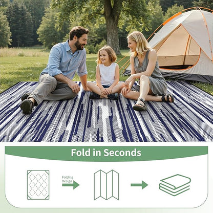 GENIMO Outdoor Rug for Patio Clearance, 6'x9' Waterproof Camping Mat, Reversible Plastic Straw Rugs for RV, Camper, Balcony, Backyard, Picnic, Deck (Blue White)