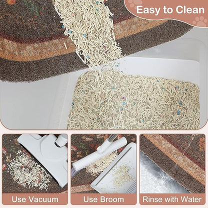 Bienbee Cat Litter Mat, 33" x 22" Large Size Litter Box Mat Rug with Non-Slip Bottom,Urine and Water Proof, Easy to Clean Cat Supplies Essentials for Indoor Kitty Kitten Floor,Brown Mushrooms L