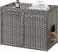 Cat Litter Box Enclosure Furniture, Handwoven Rattan Hidden Litter Box with Mat, Large Space Cat House with 2 S-Shaped Hooks 30.3 x 18.3 x 24.4 Inches, Indoor for Living Room Apartment Gray