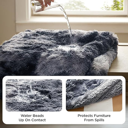 Bedsure Waterproof Dog Blankets for Large Dogs - Cat Blanket for Bed Couch Protector Washable Long Faux Fur, Calming Soft Reversible Throw Furniture Protection for Puppy Pet, 60"x80", Tie-dye Grey