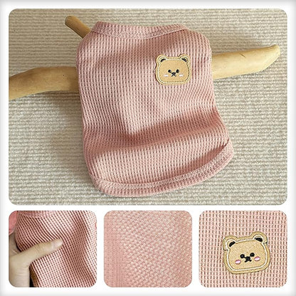 Waffle Knit Cat & Dog T Shirt for Small Dogs, Stretchable Puppy Shirt for Sphynx Cats & Small Breeds, Pet Clothes | Breathable Summer/Winter Apparel for Newborn(Pink Small)