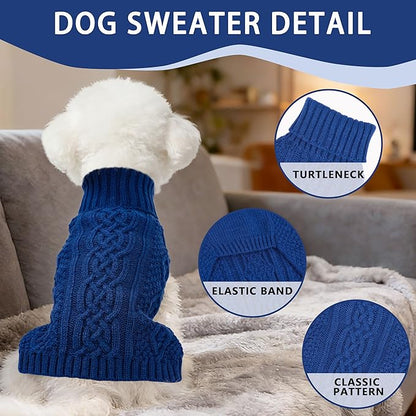 Dog Sweaters Small Dog Clothes Winter Turtleneck Puppy Sweater Warm Pet Cat Sweater Doggy Pullover Outfit with Twisted Design XS~XL(Navy Blue, Medium)