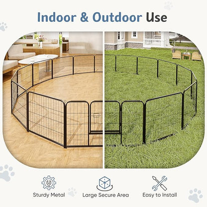 DUMOS Dog Playpen Indoor, Metal 24 Inch 16 Panels Foldable Pet Fence with Door, Outdoor Small Medium Large Dog Puppy Portable Exercise Play Pen for RV Camping, Trips, Play Yard