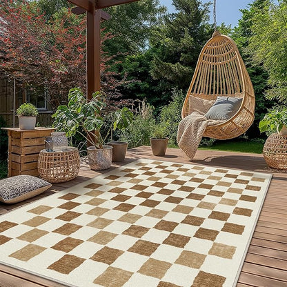GENIMO Outdoor Rug for Patio Clearance, 8'x10' Reversible Plastic Straw Rugs, Lightweight Waterproof RV Camping Mat for Camper, Balcony, Deck, Backyard, Picnic, BrownBeige