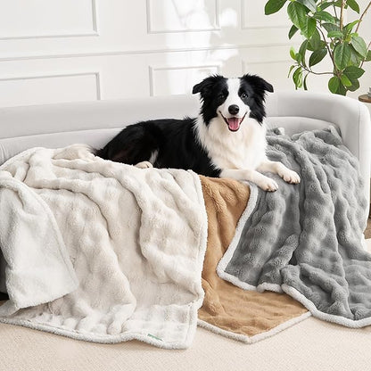 Soft Cozy Waterproof Dog Blanket for Large Dogs - Room Decor Pet Throw Blanket for Couch Bed Protector, Washable Dog Blankets for Indoors & Outdoors, Cream, 50"x60"