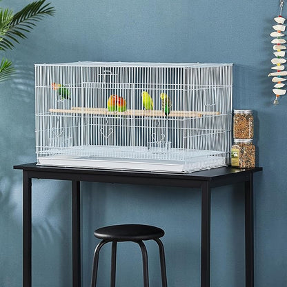 Yaheetech 30‘’ Flight Bird Cage Stackable Design for Small and Medium Birds with Slide Out Tray and Bottom Grate Budgies Cockatiels Lovebirds Canaries Parakeet Cage, White