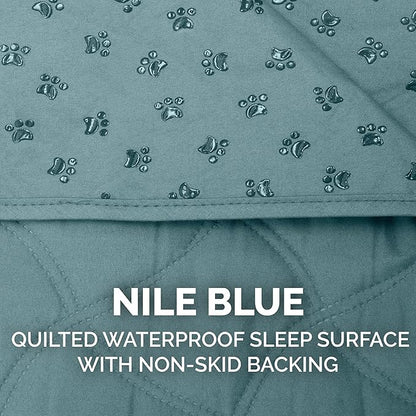 Furhaven Waterproof & Non-Slip Twin Size Mattress Cover Protector for Dogs & Cats, Washable, For Beds, Couches, & Car Seats - Quilted Twill Blanket Mattress Cover - Nile Blue, Small/Twin Size