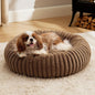 Bedsure ComfyFleece™ Donut Medium Dog Bed - Washable Faux Fur with Corduroy Fleece & Anti Slip Bottom, Round Pet Bed with Removable Cover, Camel Brown, 30x30x8 inches
