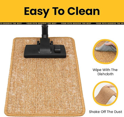 Cat Scratcher Mat,Sisal Cat Scratch Pad with Hook&Loop Tape,Wall Floor Kitten Scratching Pads Rug for Indoor,Furniture Protector for Couch&Carpets&Sofas,Kitty Bithday Gifts,Medium,Brown,2 Pack